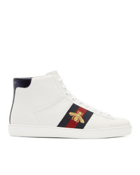 Gucci White Bee New Ace High Top Sneakers