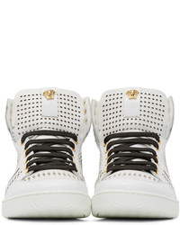 Versace White Black Perforated High Top Sneakers