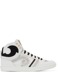 Versace White Black Perforated High Top Sneakers