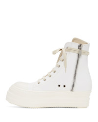 Rick Owens DRKSHDW White Double Bumper High Top Sneakers