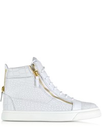 Giuseppe Zanotti White Embossed Croco Leather High Top Sneaker
