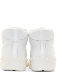 Valentino White Gold Banded High Top Sneakers