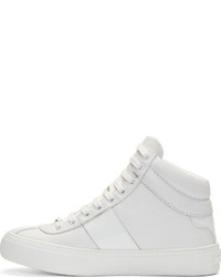 Jimmy Choo White Grained Leather Belgravi High Top Sneakers