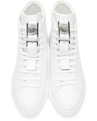 Versus White Leather Emblem High Top Sneaker