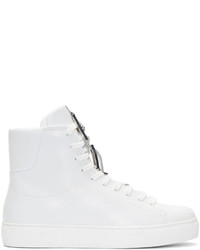 Versus White Leather Emblem High Top Sneaker