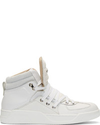 Dolce & Gabbana White Leather High Top Flag Sneakers
