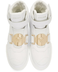 Versace White Leather High Top Sneakers