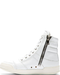 Balmain White Leather High Top Sneakers