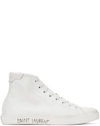 Saint Laurent White Leather Malibu High Top Sneakers