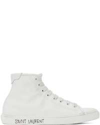Saint Laurent White Leather Malibu Mid Top Sneakers