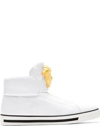 Versace White Leather Medusa High Top Sneakers