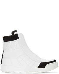 Balmain White Quilted High Top Sneakers