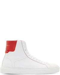 Givenchy White Red Leather High Top Sneakers