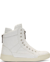 DSQUARED2 White Snakeskin High Top Sneakers
