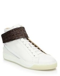 Fendi Wimbledon Crocodile Strap Leather High Top Sneakers