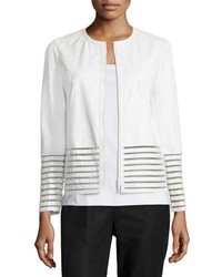 Lafayette 148 New York Aisha Leather Jacket With Illusion Trim White