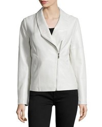 Bagatelle Asymmetric Zip Front Leather Jacket White
