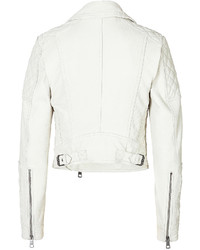 Burberry Brit Cropped Leather Motorcycle Jacket In White