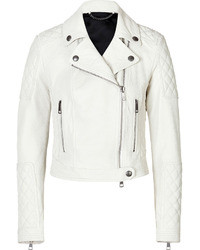 Burberry Brit Cropped Leather Motorcycle Jacket In White