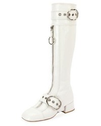 White Leather Knee High Boots