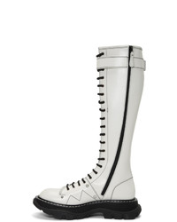 Alexander McQueen White Tread Lace Up Tall Boots