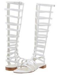 White Leather Knee High Gladiator Sandals