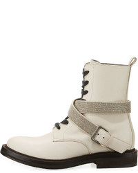 Brunello Cucinelli Leather Hiking Boot With Monili Harness Strap