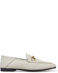 Gucci Brixton Horsebit Detailed Leather Collapsible Heel Loafers Off White