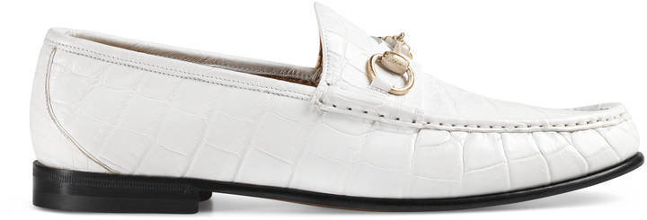 white crocodile loafers