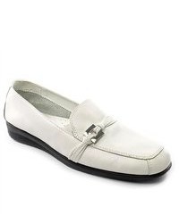 Judith Wander White Wide Apron Leather Loafers Shoes