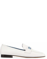 Prada Logo Print Textured Leather Loafers White