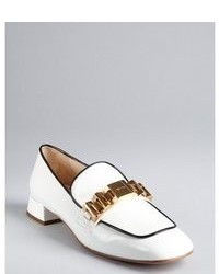 Prada White And Black Patent Leather Chain Details Loafers