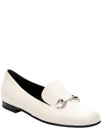 Gucci White Calfskin Leather Twiggy Horsebit Detail Loafers