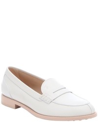 Tod's White Leather Split Moc Toe Penny Loafers