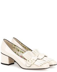 Gucci White Patent Marmont Heeled Loafers
