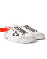 Off-White 20 Distressed Suede Trimmed Leather Sneakers