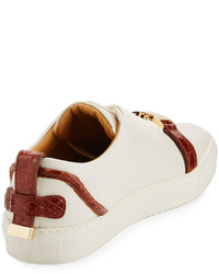 Buscemi 50mm Low Top Sneaker With Croc Embossed Leather Details Off White Peanut