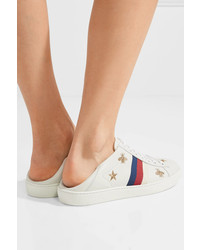 Gucci Ace Embroidered Leather Collapsible Heel Sneakers