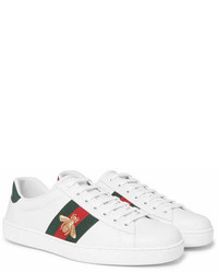 Gucci Ace Watersnake Trimmed Embellished Leather Sneakers
