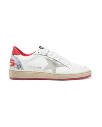 Golden Goose B Distressed Glittered Leather Sneakers