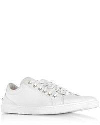 Jimmy Choo Cash Sml Ultra White Leather Low Top Sneakers Wstudded Stars