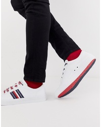 Tommy Hilfiger Corporate Stripe Leather Low Trainer In White