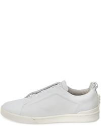 Ermenegildo Zegna Couture Triple Stitch Leather Low Top Sneakers White