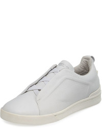 Ermenegildo Zegna Couture Triple Stitch Leather Low Top Sneakers White