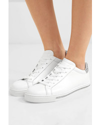 Rene Caovilla Crystal Embellished Leather And Suede Sneakers