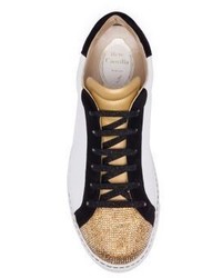 Rene Caovilla Crystal Embellished Leather Suede Low Top Sneakers