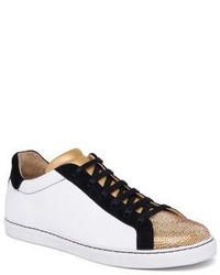 Rene Caovilla Crystal Embellished Leather Suede Low Top Sneakers