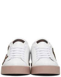 Dolce & Gabbana Dolce And Gabbana White And Pink Heart Patch Sneakers
