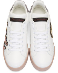 Dolce & Gabbana Dolce And Gabbana White And Pink Heart Patch Sneakers