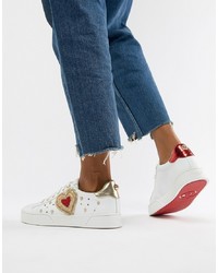 Dune Elgar White Leather Love Bug Trainers